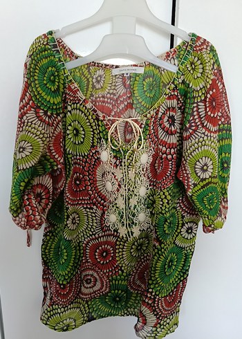 Renkli Bağcıklı Şile Bezi Bohem Bluz - Görsel 2