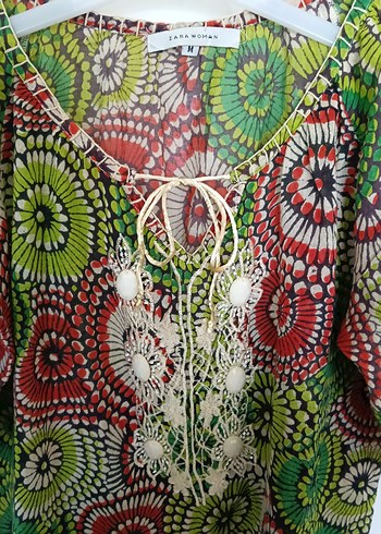 Renkli Bağcıklı Şile Bezi Bohem Bluz - Görsel 3