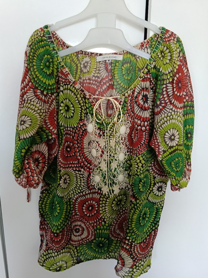 Renkli Bağcıklı Şile Bezi Bohem Bluz - Görsel 2