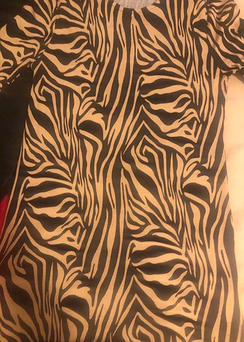 s Beden kahverengi Renk Kahverengi Zebra Desenli Uzun Kollu elbise