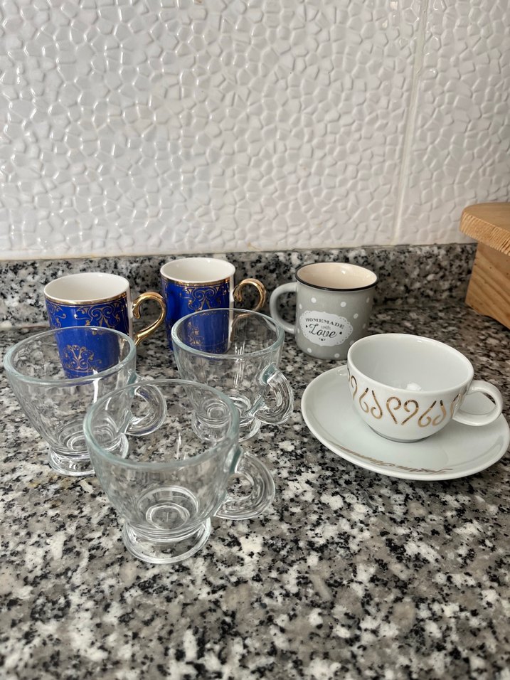 Mavi ve Gri Desenli Porselen Fincan Seti - Görsel 4