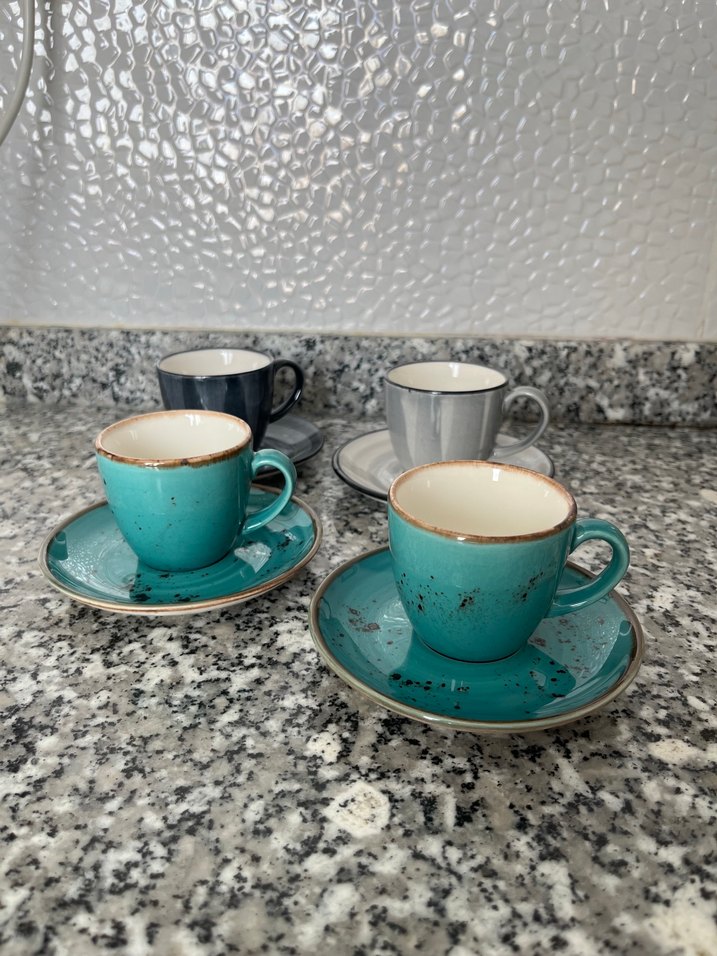 Turkuaz ve Gri Seramik Fincan Seti - Görsel 2