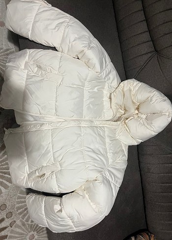 Beyaz Şişme Kapüşonlu Mont - Görsel 4