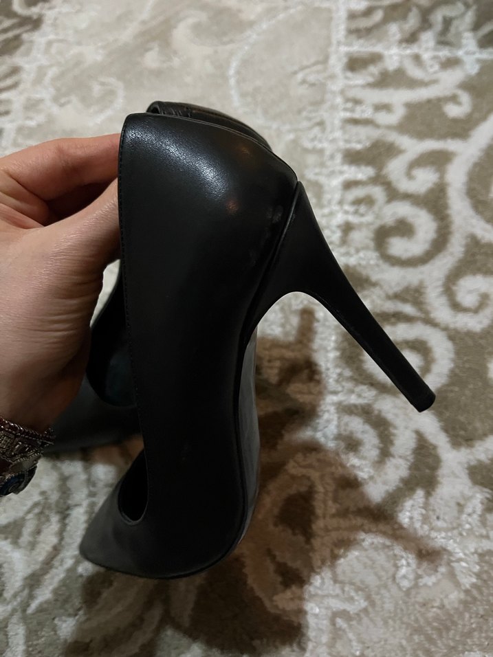 Siyah Parlak Yılan Desenli Stiletto Topuklu Kadın Ayakkabı - Görsel 3