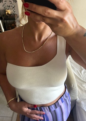 Diğer Beyaz Tek Omuzlu Kadın Crop Top