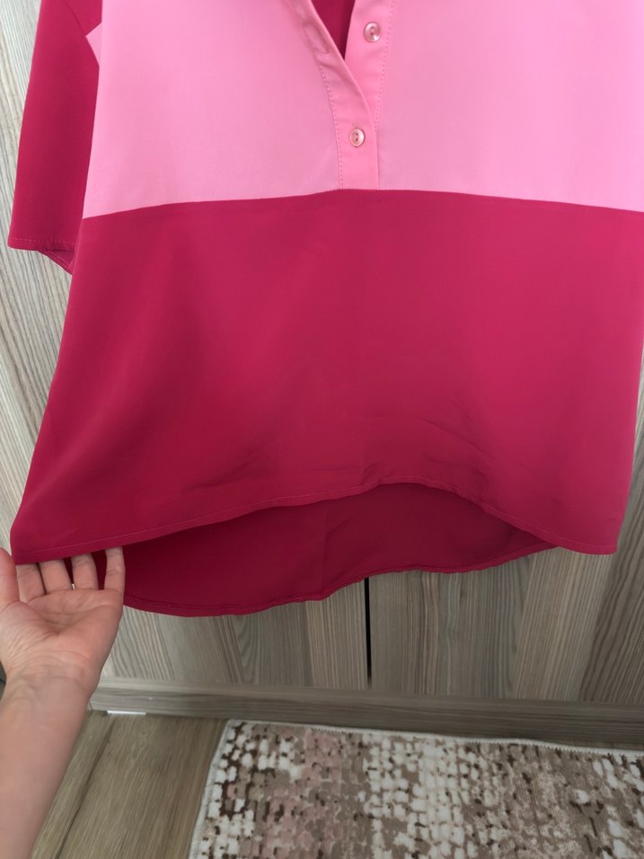 Agenda Pembe Düğmeli Kısa Kollu Kadın Tişört - Görsel 4