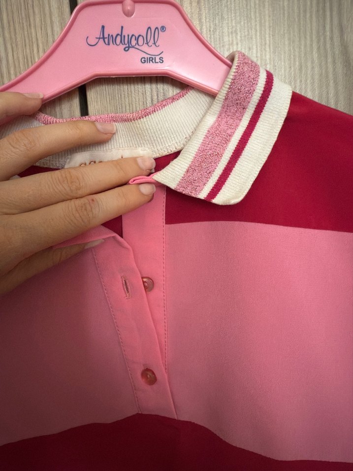 Agenda Pembe Düğmeli Kısa Kollu Kadın Tişört - Görsel 3