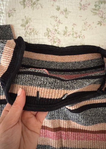 Diğer Çizgili crop Kısa Kollu Triko Kadın bluz