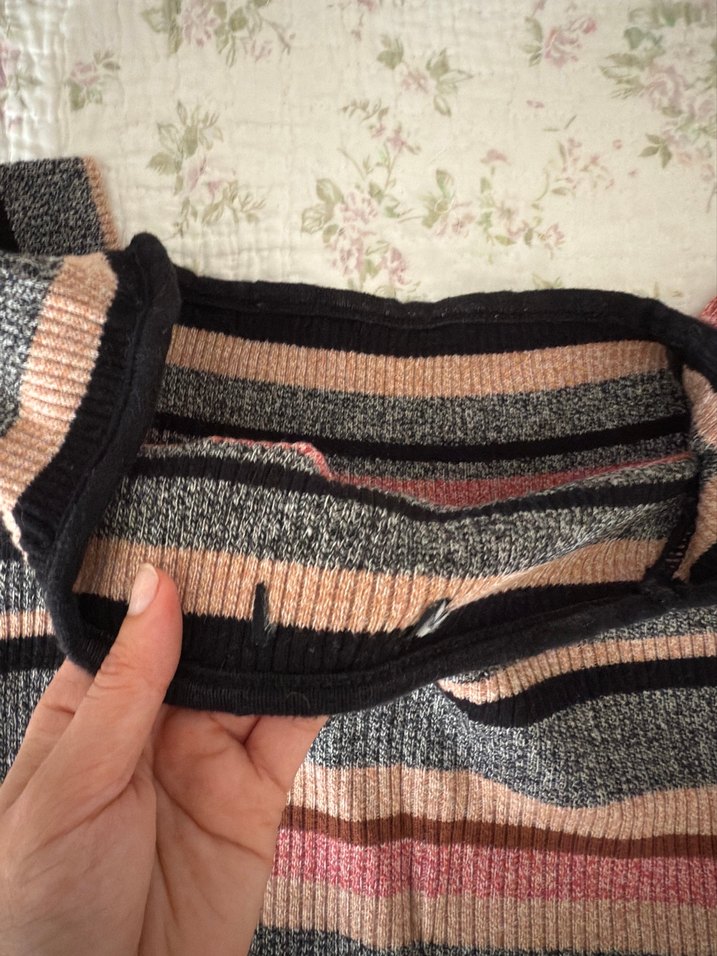 Çizgili crop Kısa Kollu Triko Kadın bluz - Görsel 3