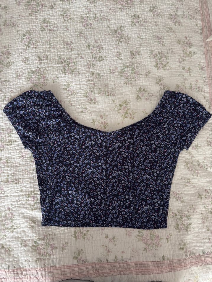 Lacivert Mini Çiçek Desenli Kadın Bluz #lulucasnagnette - Görsel 5