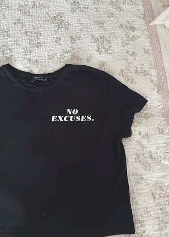 Siyah Kısa Kollu Crop Baskılı Tişört #noexcuses - Görsel 3