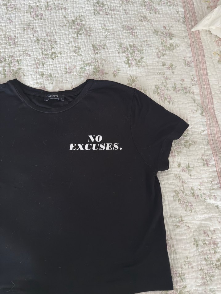 Siyah Kısa Kollu Crop Baskılı Tişört #noexcuses - Görsel 3