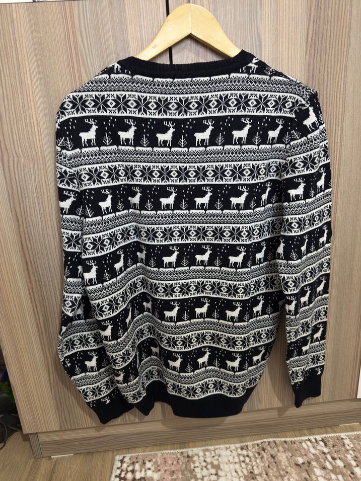 Yılbaşı, Kar Desenli Kadın Triko Kazak - Görsel 4