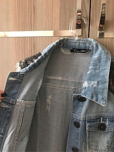 s Beden lacivert Renk Taş işlemeli kot yelek