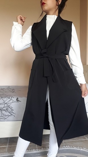 siyah uzun yelek 