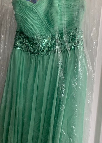 Uzun Yeşil Straplez Abiye Elbise s beden - Görsel 2