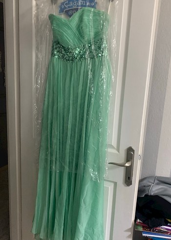 Uzun Yeşil Straplez Abiye Elbise s beden - Görsel 3