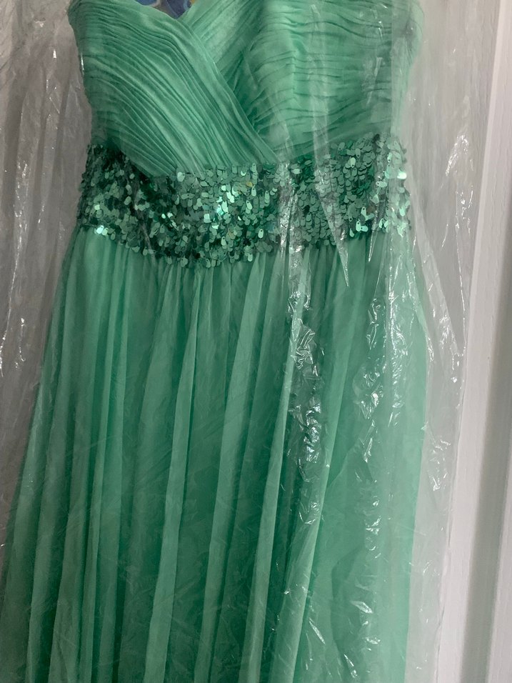 Uzun Yeşil Straplez Abiye Elbise s beden - Görsel 2