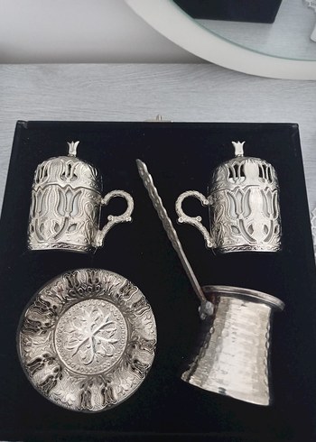 Diger Etnik Desenli Gümüş Renkli Çay Seti