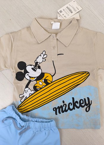 7 Yaş Beden Mickey Baskılı Kısa Kollu Erkek cocuk Takımı