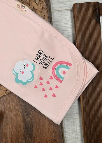 Pembe Pamuklu Baskılı Bebek Kundak Örtüsü Battaniye - Görsel 2