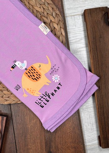 Pamuklu Fil Baskılı Mor Bebek Battaniyesi - Görsel 3