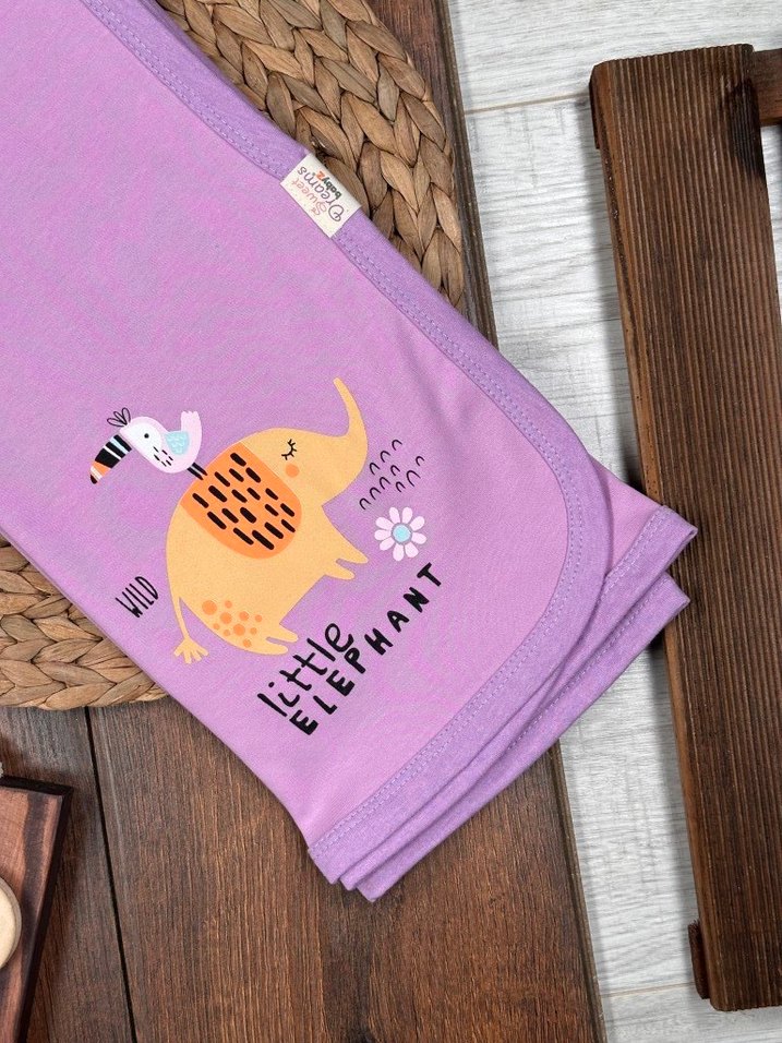 Pamuklu Fil Baskılı Mor Bebek Battaniyesi - Görsel 3