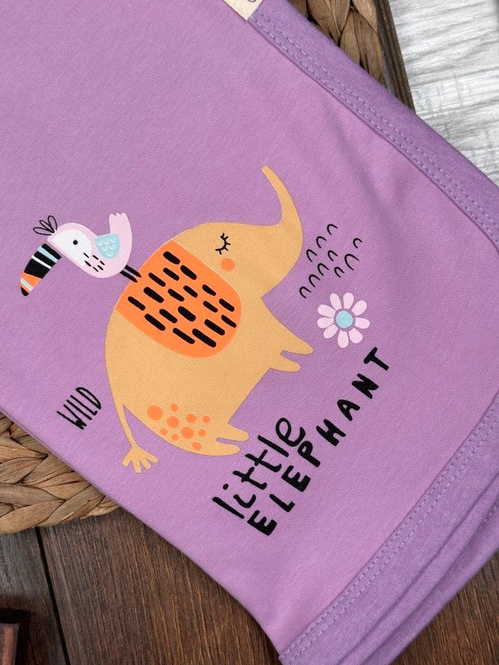 Pamuklu Fil Baskılı Mor Bebek Battaniyesi - Görsel 2