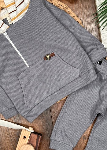 Yan Fermuar Detaylı Pamuklu Erkek Bebek Takımı 6-9 Ay - Görsel 3