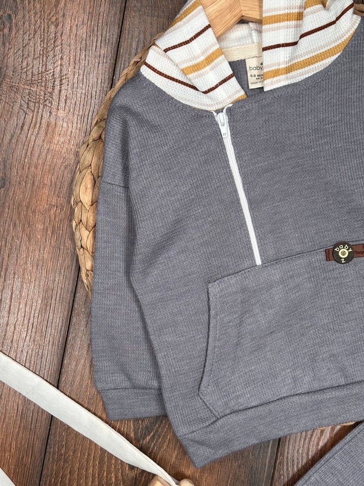 Yan Fermuar Detaylı Pamuklu Erkek Bebek Takımı 6-9 Ay - Görsel 5