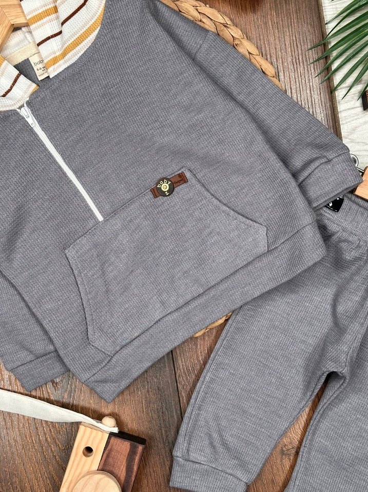 Yan Fermuar Detaylı Pamuklu Erkek Bebek Takımı 6-9 Ay - Görsel 3