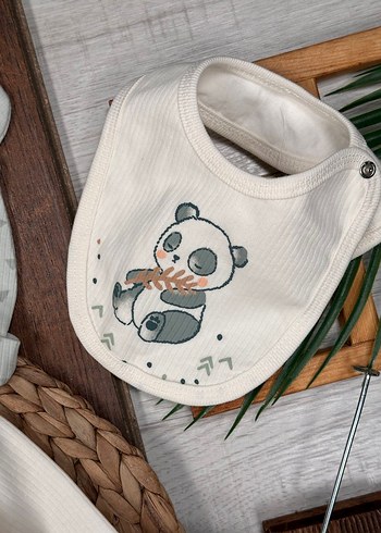 Pamuklu Panda Nakışlı Erkek Bebek Hastane Çıkış Seti - Görsel 5