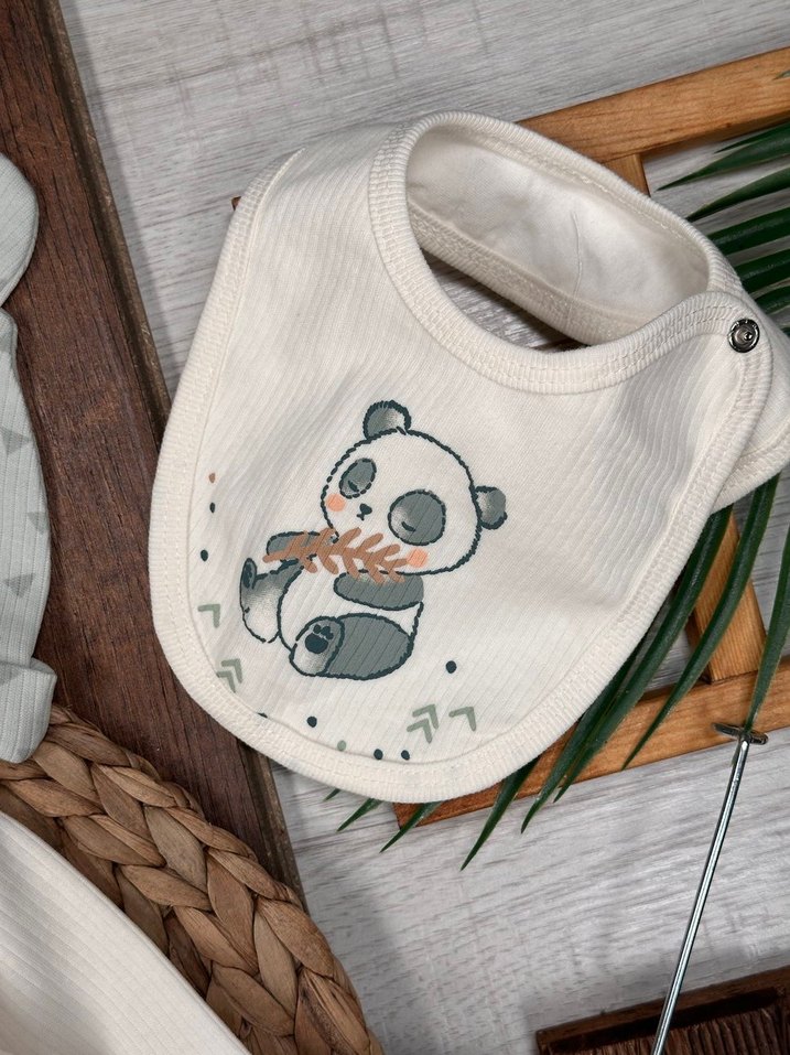 Pamuklu Panda Nakışlı Erkek Bebek Hastane Çıkış Seti - Görsel 5