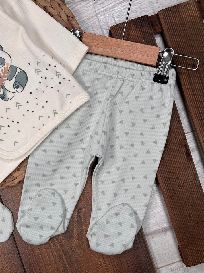 Pamuklu Panda Nakışlı Erkek Bebek Hastane Çıkış Seti - Görsel 4