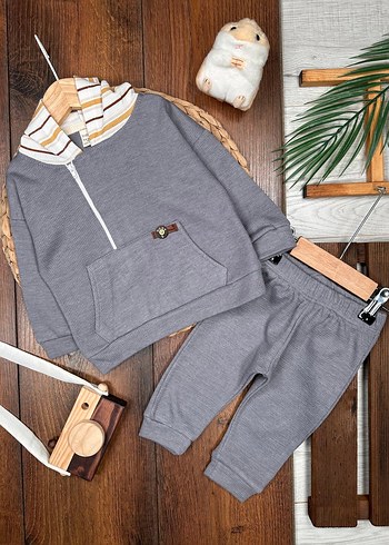 Yan Fermuar Detaylı Pamuklu Erkek Bebek Takımı 9-12 ay - Görsel 2