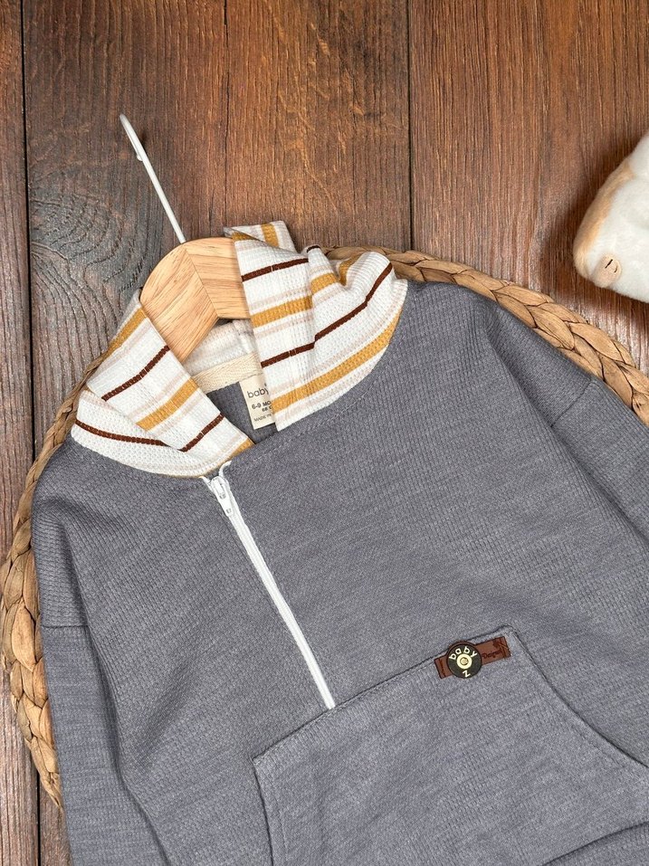 Yan Fermuar Detaylı Pamuklu Erkek Bebek Takımı 9-12 ay - Görsel 4