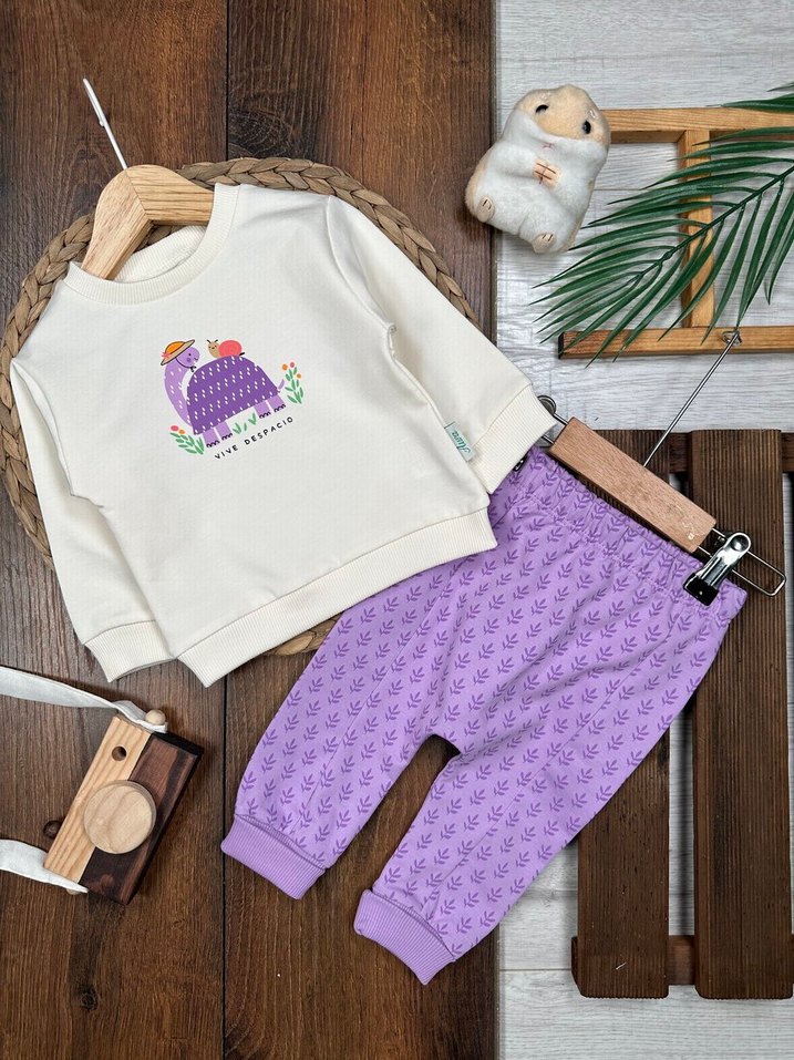  Kaplumbağa Desenli Kız Bebek Takımı  - Görsel 3