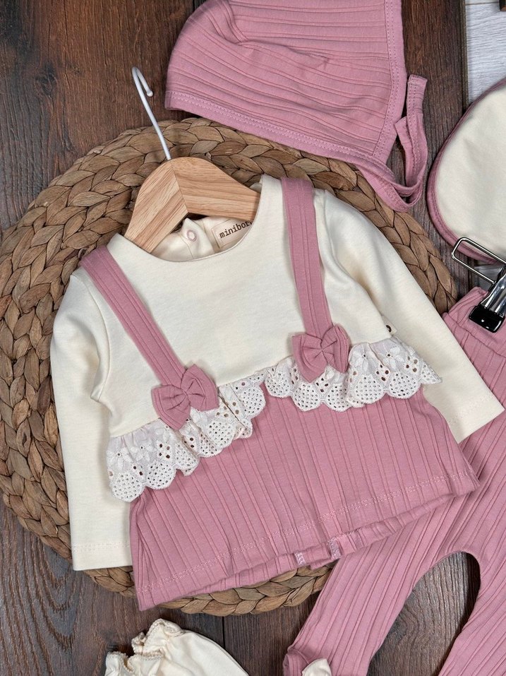  KAÇIRILMAYACAK ŞIKLIK: Fiyonk Detaylı Pudra Bebek Seti  - Görsel 3