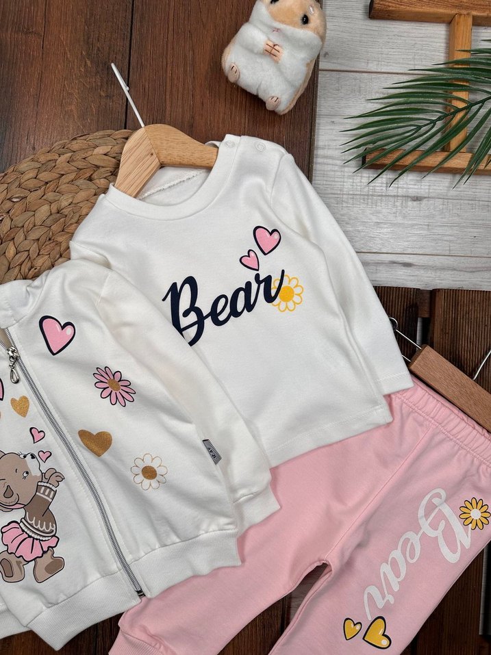 3 Parça Kız Bebek Takımı Alt Üst & Hırka 6-9 ay - Görsel 3