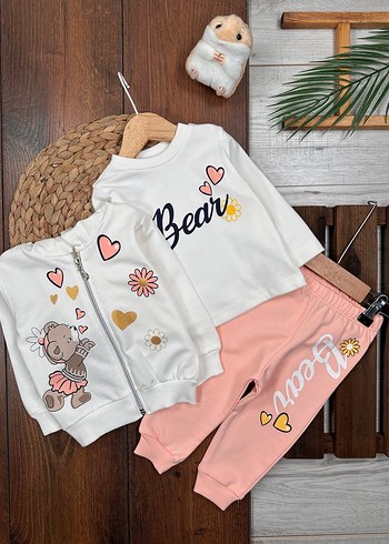 3 Parça Kız Bebek Takımı Alt Üst & Hırka 9-12 ay - Görsel 2