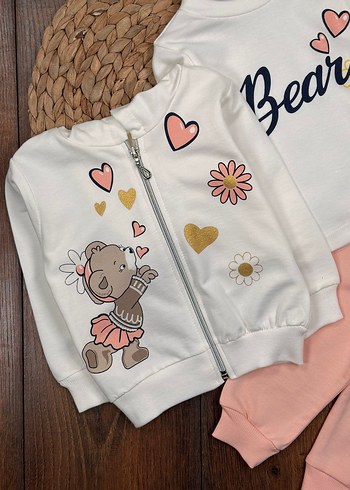 3 Parça Kız Bebek Takımı Alt Üst & Hırka 9-12 ay - Görsel 3