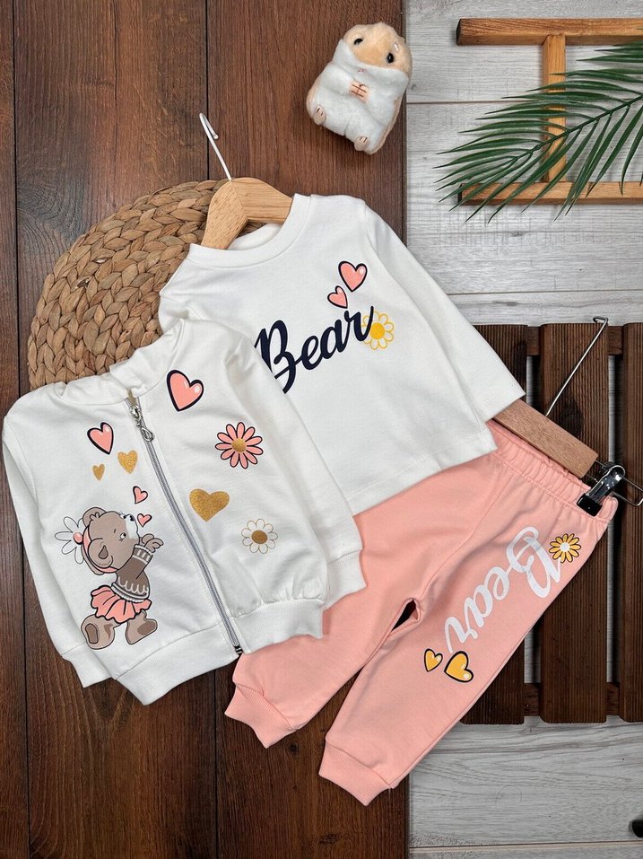 3 Parça Kız Bebek Takımı Alt Üst & Hırka 9-12 ay - Görsel 2