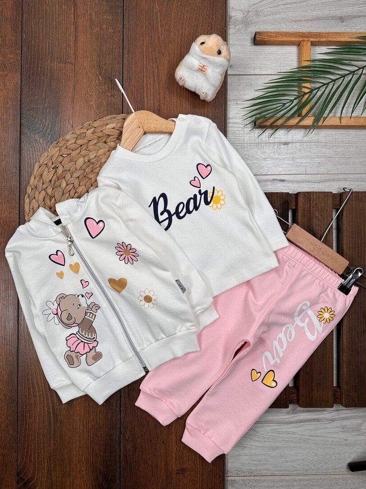 3 Parça Kız Bebek Takımı Alt Üst & Hırka 9-12 ay - Görsel 2