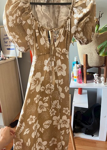 xs Beden Bej Çiçek Desenli Uzun Bohem Elbise Mai collection