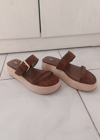 Kahverengi Süet Dolgu Topuklu Kadın Sandalet - Görsel 6