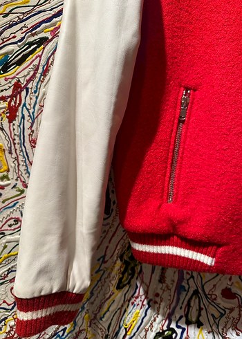 Nakışlı Kırmızı Kadın Bomber Ceket - Görsel 7