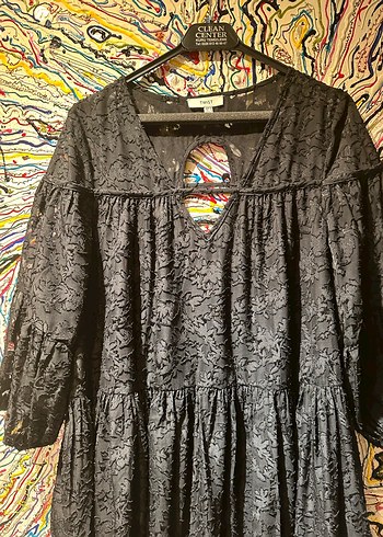 Siyah Desenli Bohem Uzun Elbise - Görsel 2