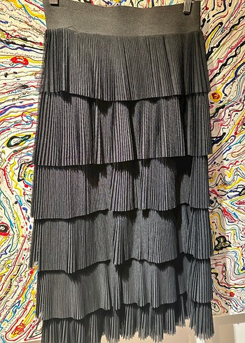 Kadın Gri Pilili Uzun Etek - Görsel 5