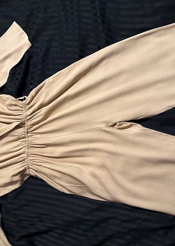 Bej Keten Kumaşlı Kadın Tulum - Görsel 2