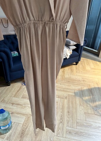 Bej Keten Kumaşlı Kadın Tulum - Görsel 4